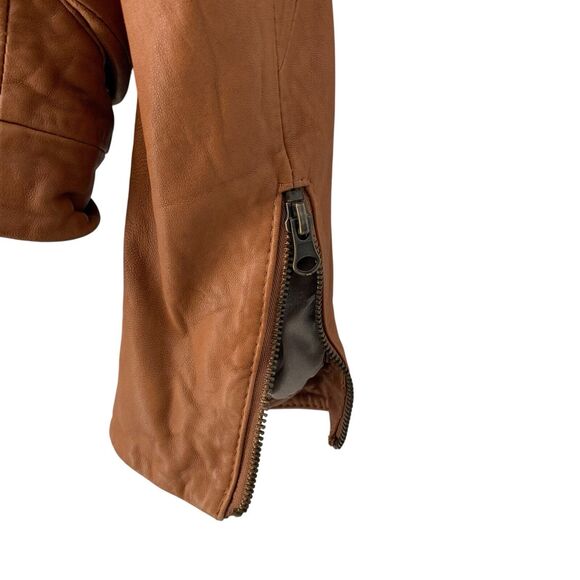 Doma Leather Motorcycle Jacket Cognac Soft Kid Size Small Full Zip Lined - Picture 10 of 13